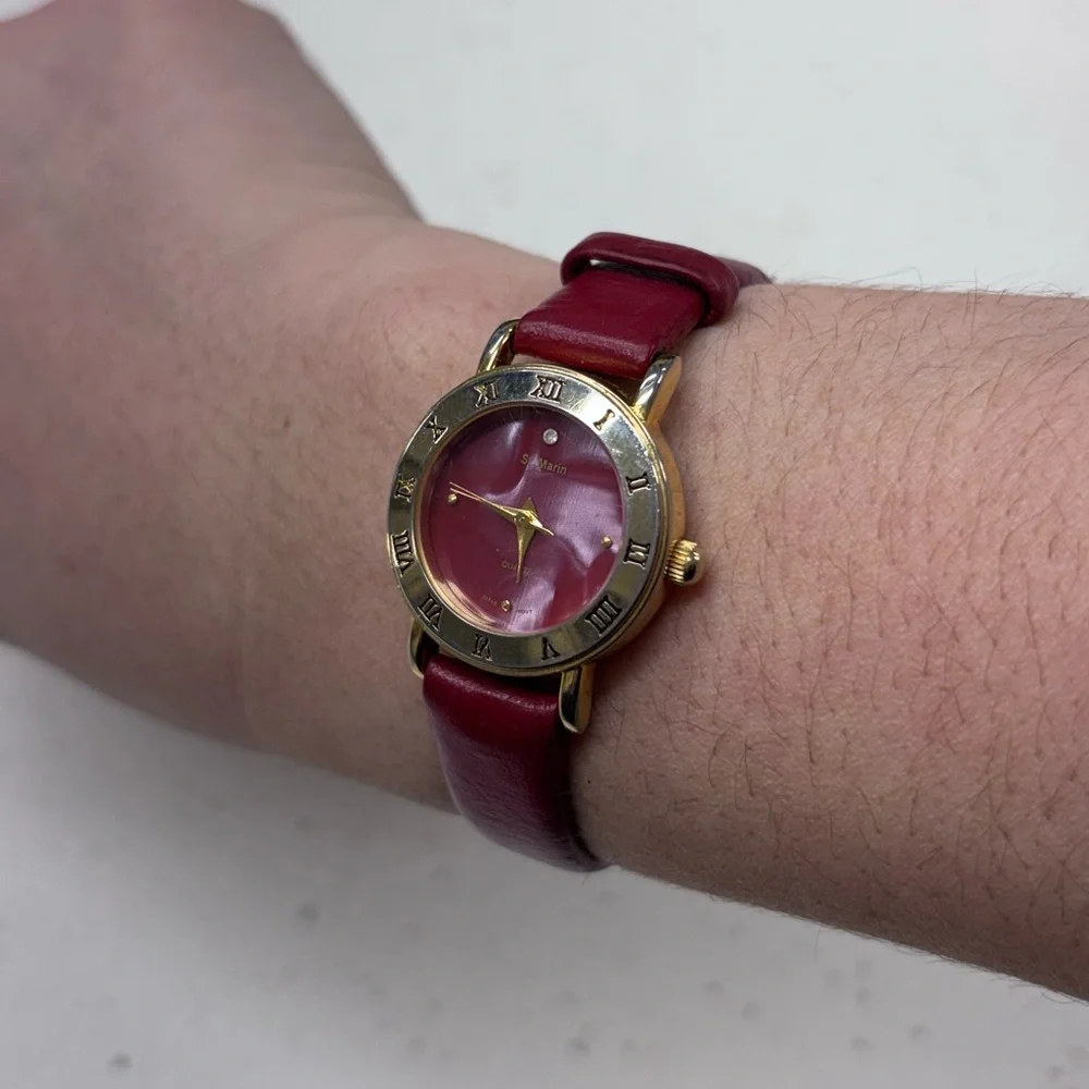 Vintage St. Marin Quartz Red Leather and Gold-Tone Women's Watch